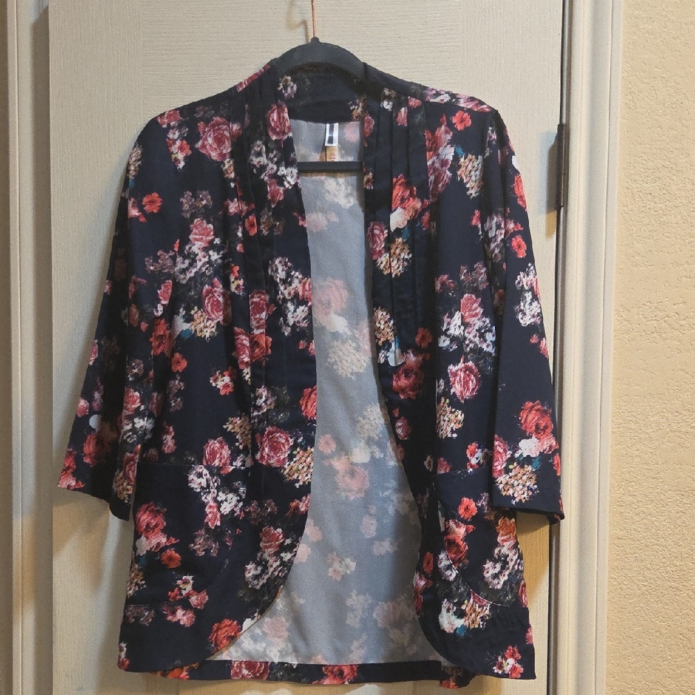 Xhilaration Navy Floral Open Blazer Jacket
